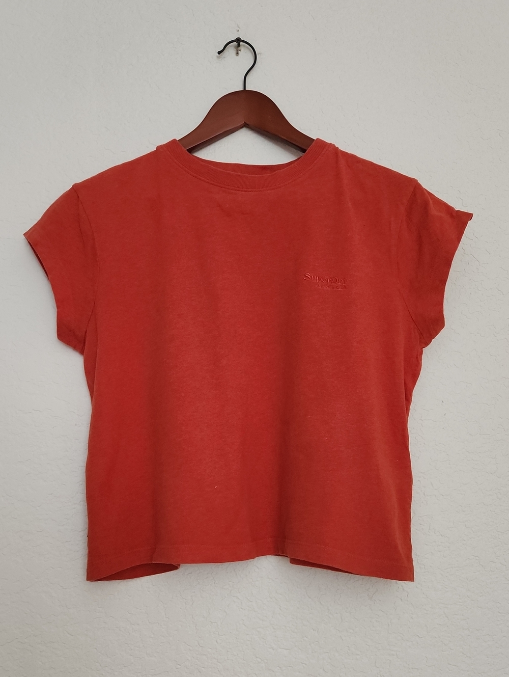 Superdry Boxy Short Sleeve Soft 100% Cotton Tee in Coral Red